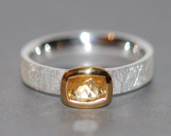 Bague opale de feu, bague en argent avec monture en or, taille 55,8