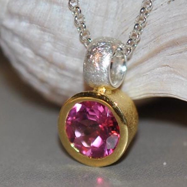 Pink topaz pendant/gold setting, pink topaz, pendant WITHOUT chain
