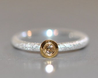 Diamond ring/gold setting/silver ring with champagne-cream colored diamond and gold setting