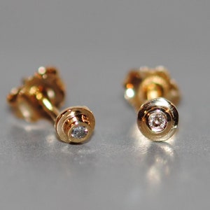 Mini-Diamant-Ohrstecker, 925 Sterling Silber, edel vergoldet mit 750 Gold, Champagner-Diamant, ein Paar kleine, mini, tiny-Ohrstecker