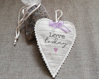 Fabric - Heart * LOVE today * Lavender blossom filling * Gift tag * Door wreath * Dangle in 2 sizes