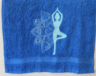 Gästehandtuch * YOGA Sonnengruß * Farbe wählbach: blau, beige, weiß und grau