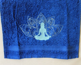 Gästehandtuch * YOGA Lotus-Blume *  Farbe wählbar: blau, beige, weiß und grau