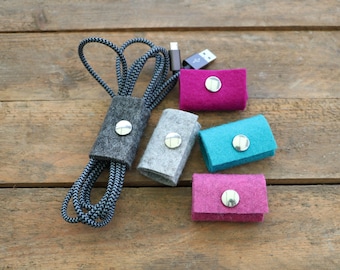 One cable holder wool felt, cable ties, wool felt, felt, cable holder, USB cable, headphones, cables, cable organizers, mobile phone cables, on the go