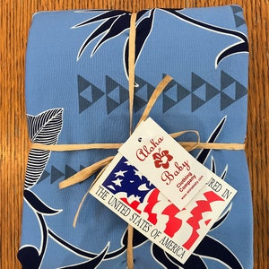 Aloha Baby Blanket: Blue Tribal with Gray Kalo Leaves