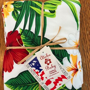 Aloha Baby Blanket - White with Red, Yellow Hibiscus & Plumeria