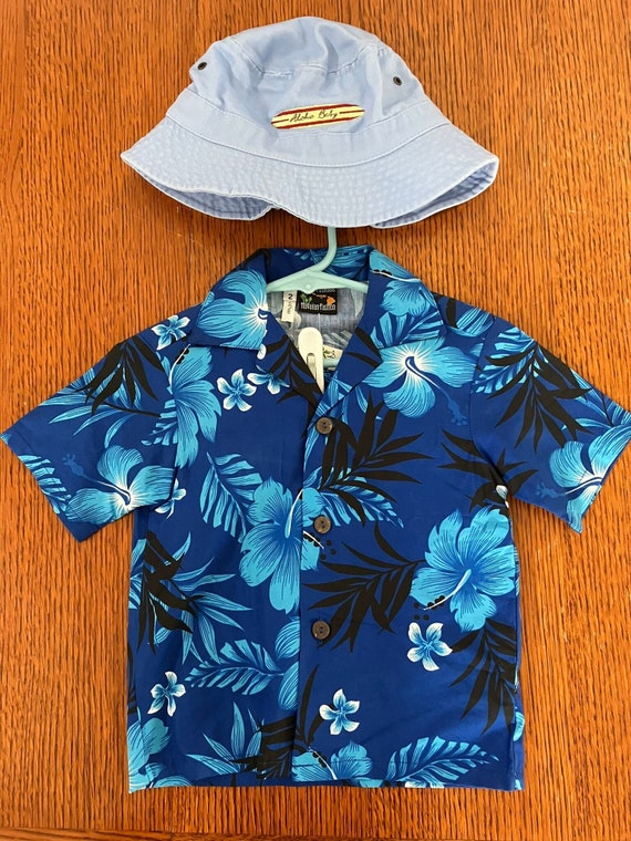 Boys Blue Aloha Shirt, Shorts and Bucket Hat