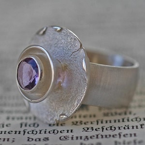 Ring with faceted amethyst in solid sterling silver by Frank Schwope, goldsmith art, unique jewellery, ring, purple, amethyst, jewellery
