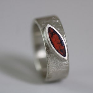 Unique ring in silver with enamelled navette, ring, goldsmith work, navette, craft, jewellery, ring, unique, red, enamel, Schwope