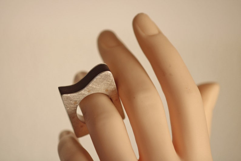 ring unique Unique ring in silver with solid ebony inlay goldsmithing crafts ebony ring precious gold jewelry
