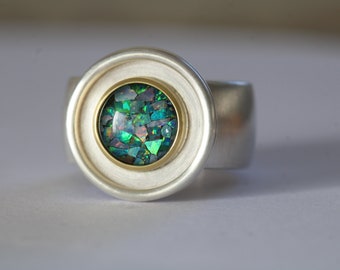 Unikat Sterlingsilberring von Frank Schwope, Mosaik Opal, Gold, Silber, Uniakt, Blau, Schwope, Schmuckunikat, Unikatschmuck, Goldschmied