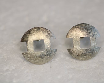 Pair of ear studs in 925 silver with square openings by Frank Schwope, round, deepened, silver, earrings, unique jewelry, jewelry