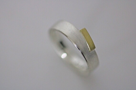 Schlichter Ring In Massiv 925 Silber Mit 750er Goldrechteck Etsy