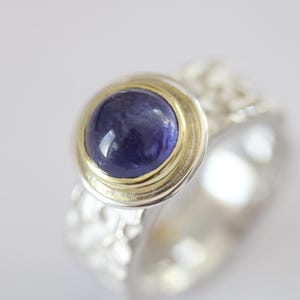 Ring in silver with beautiful tanzanite set in 750 gold by Frank Schwope, blue, unique jewelry, goldsmith&#39;s work, ring, tanzanite, gold