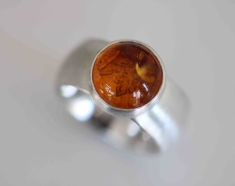 Ring with beautiful amber in sterling silver by Frank Schwope, amber, round, solitaire ring, goldsmith work, unique jewellery, ring
