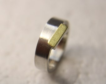 Simple ring in solid 925 silver with 750 gold rectangle by Frank Schwope, silver, gold, unique jewelry, goldsmith work, ring, unique