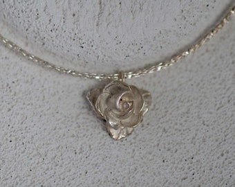 Dream rose pendant with choker in solid silver by Frank Schwope