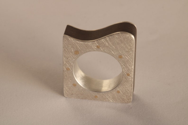 ring unique Unique ring in silver with solid ebony inlay goldsmithing crafts ebony ring precious gold jewelry