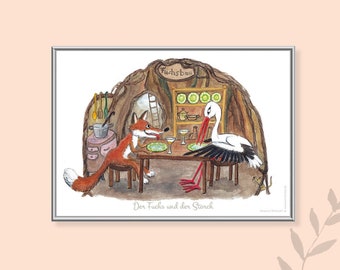 Art print "Fox and Stork" fable