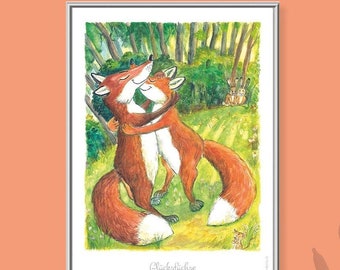 Happy foxes - illustration as art print - format A4