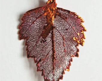 Foglia di betulla in rame, foglia vera, real leaf in copper, ellectroplated