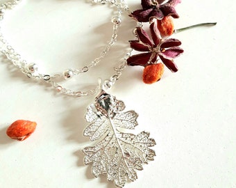 Bracciale con foglia di quercia, oak leaf bracelet, real leaf, bracelet, in silver, bransoletka z listkiem, Armband , Silber