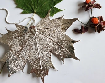 Collana con acero canadese, vera foglia in argento, real maple leaf in silver , botanical jewelry, echte blatt