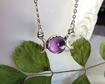 Collana Luna piena, Full Moon necklace, amethyst necklace, collana luna, con ametista