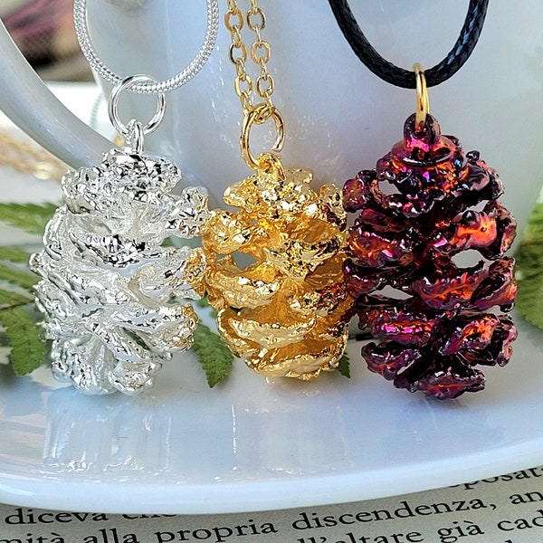 Collier avec vraie pomme de pin, vrai collier cône, collier botanique, joie, bonheur, bijoux naturels