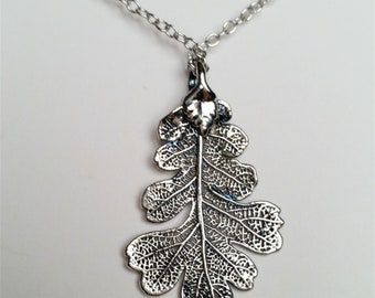 Foglia di quercia in argento brunito, ossidato, oxidised sterling, electroplated real leaf , necklace, collana con una foglia, botanical