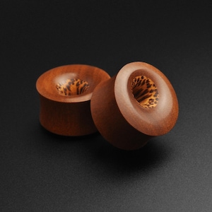 Saba Wood Double Flare Tunnel With Coconut Wood Offset Inlay | Sizes 10mm (00g) - 20mm (13/16&quot;) | FREE Delivery Available!