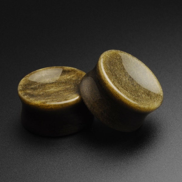 Golden Obsidian Double Flare Concave Stone Plug | Organic Stone Ear Stretcher Gauges | Sizes 6mm (2g) - 25mm (1") | FREE Delivery Available!
