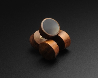 Sono Wood Fake Gauge Plug With Black MOP Inlay | Faux Wooden Ear Stretcher Gauges | Standard Piercing Fit | ***No USA TARIFFS!***