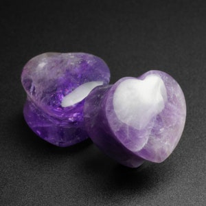 Amethyst Heart Shaped Double Flare Stone Plug | Organic Stone Ear Stretcher Gauges | Sizes 6mm (2g) - 16mm (5/8") | FREE Delivery Available!