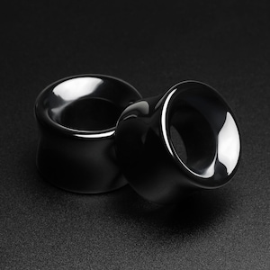 Jet Black Glass Double Flare Concave Tunnel | Glass Ear Stretcher Gauges | Sizes 6mm (0g) - 40mm (1 9/16&quot;) | FREE Delivery Available!