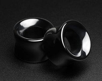Jet Black Glass Double Flare Concave Tunnel | Glass Ear Stretcher Gauges | Sizes 6mm (0g) - 40mm (1 9/16") | ***No USA TARIFFS!***