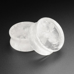 Cloudy Quartz Double Flare Stone Plug | Organic Stone Ear Stretcher Gauges | Sizes 4mm (6g) - 25mm (1&quot;) | FREE Delivery Available!