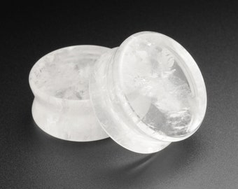 Cloudy Quartz Double Flare Stone Plug | Organic Stone Ear Stretcher Gauges | Sizes 4mm (6g) - 25mm (1") | FREE Delivery Available!