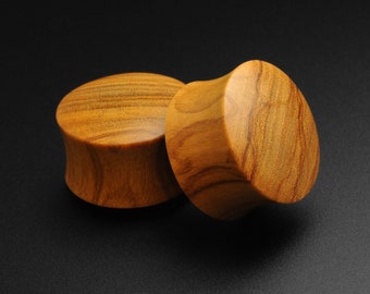 Bouchon convexe double flare en bois d'olivier | Jauges de civière d'oreille en bois | Tailles 5 mm (4 g) - 25 mm (1") | Livraison GRATUITE disponible !