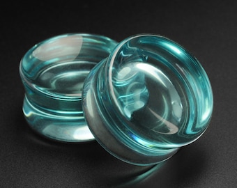 Aqua Glass Double Flare Concave Plug | Glass Stretcher Gauge Lobe | Sizes 6mm (2g) - 25mm (1") | ***No USA TARIFFS!***