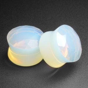 Faceted Opalite Double Flare Stone Plug | Organic Stone Ear Stretcher Gauges | Sizes 6mm (2g) - 25mm (1&quot;) | FREE Delivery Available!