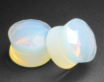 Faceted Opalite Double Flare Stone Plug | Organic Stone Ear Stretcher Gauges | Sizes 6mm (2g) - 25mm (1") | ***No USA TARIFFS!***