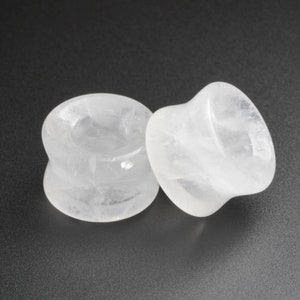 Cloudy Quartz Double Flare Concave Stone Tunnel | Organic Stone Ear Stretcher Gauges | Sizes 6mm (2g) - 25mm (1") | FREE Delivery Available!