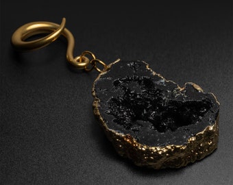 Druzy Black Agate With Gold PVD Hook Ear Weight