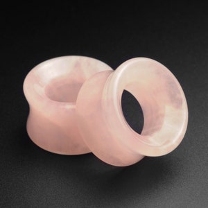 Rose Quartz Double Flare Concave Stone Tunnel | Organic Stone Ear Stretcher Gauges | Sizes 6mm (2g) - 25mm (1") | FREE Delivery Available!