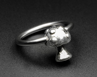 Mushroom White Brass & Surgical Steel BCR Ball Closure Ring| BCR | Ball Rings For Nose, Ear, Nipple Piercing | ***No USA Tariffs!***