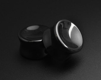 Black Onyx Double Flare Concave Stone Plug | Organic Stone Ear Stretcher Gauges | Sizes 6mm (2g) - 25mm (1") | ***No USA TARIFFS!***