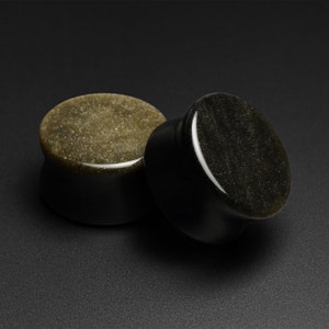 Golden Obsidian Double Flare Stone Plug | Organic Stone Ear Stretcher Gauges | Sizes 4mm (6g) - 25mm (1&quot;) | FREE Delivery Available!