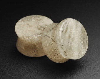 Tourmalinated Quartz Double Flare Stone Plug | Organic Stone Ear Stretcher Gauges | Sizes 6mm (2g) - 16mm (5/8") | FREE Worldwide Available!
