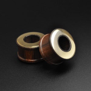 Sono Wood Double Flare Tunnel With Brass Halo Inlay | Wooden Ear Stretcher Gauges |Sizes 6mm (2g) - 30mm (1 3/16&quot;)| FREE Delivery Available!